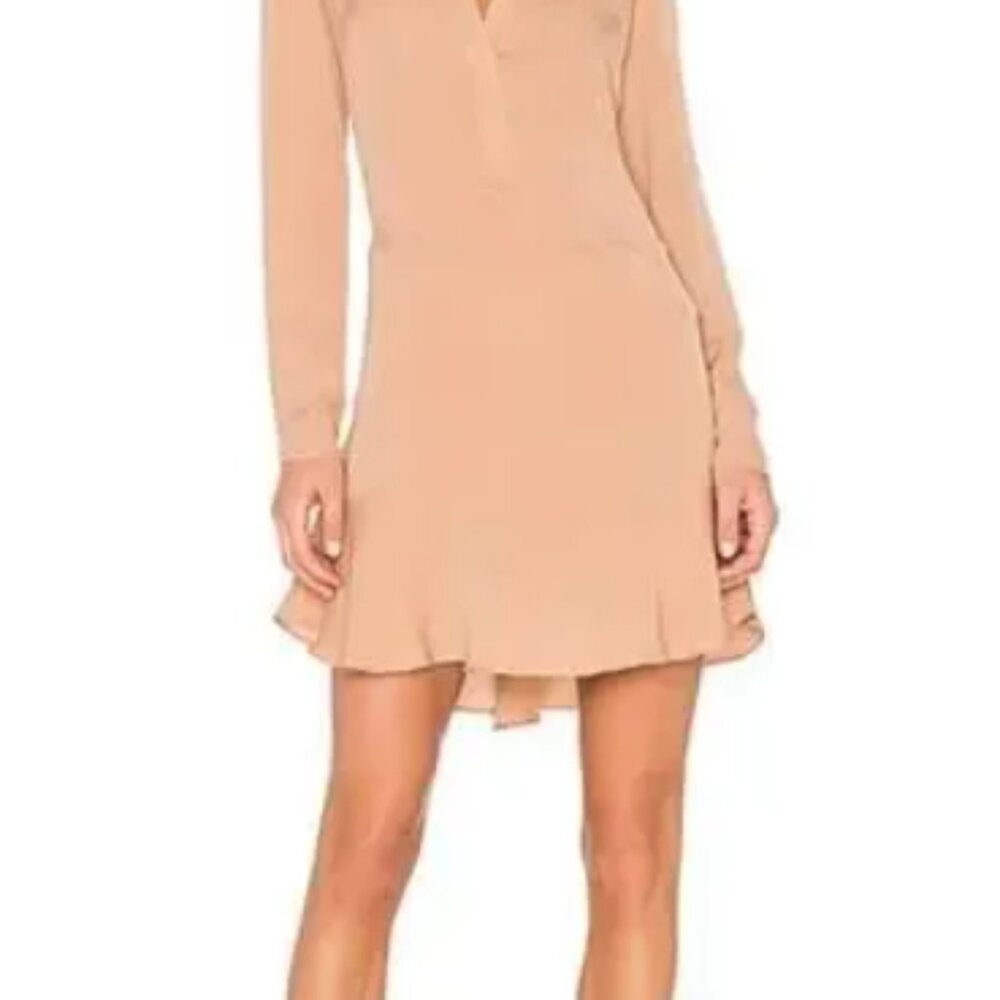 A.L.C. Montana 100% Silk Ruffle Hem Flounce Mini Dress Nude Dusty Pink sz 2